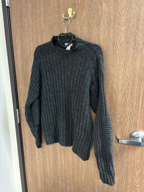 Utility Lambswool Blend Ribbed Asymmetrical Mock Neck Sweater Size S